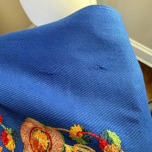 Embroidered Floral Royal Blue Shawl Wrap with Fringe Vibrant Boho Festival - Picture 8 of 9